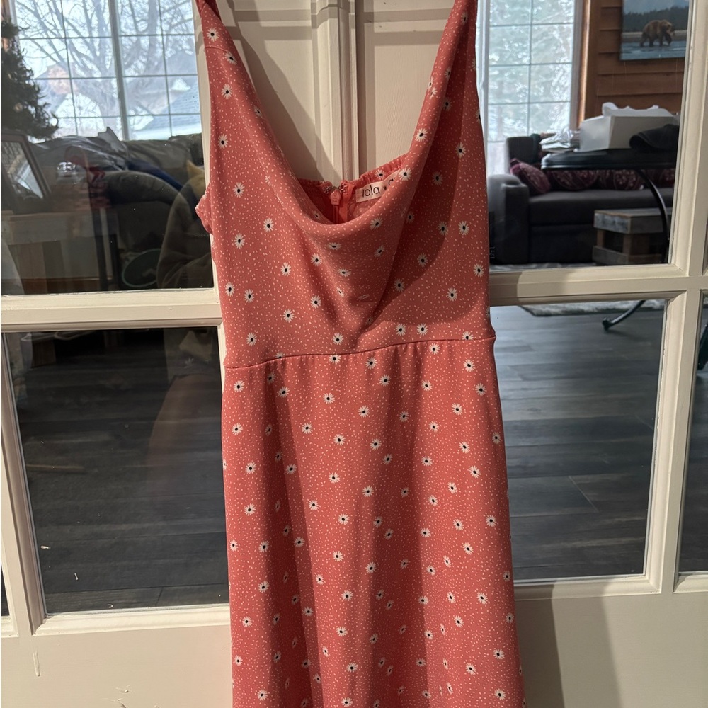 Coral Pink Floral Cowl Neck Dress